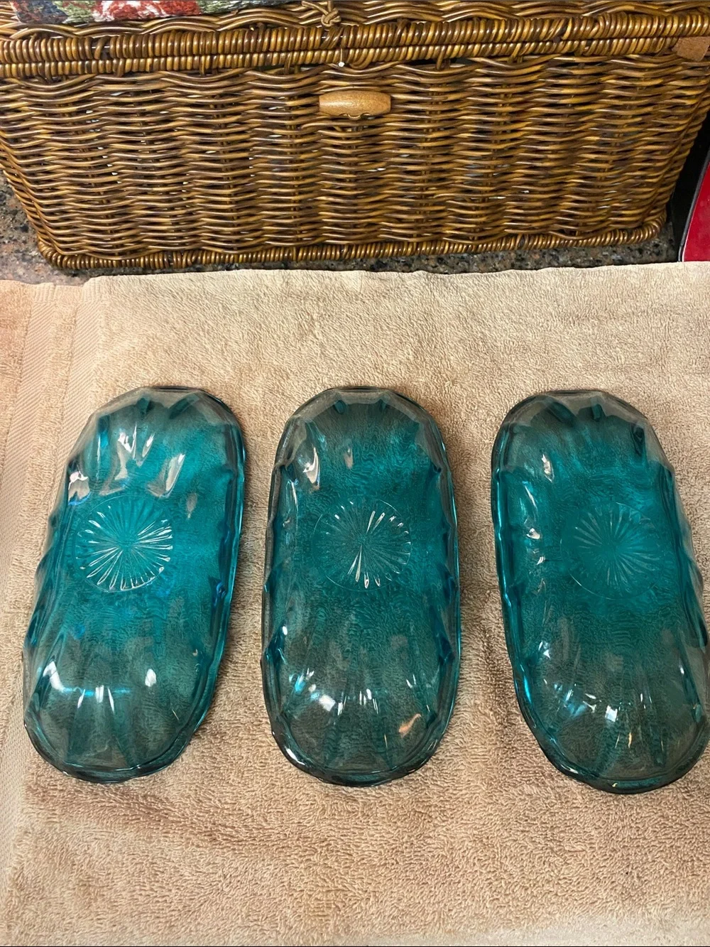 Set of 3 Vintage Anchor Hocking Blue Ice Banana Split Boats